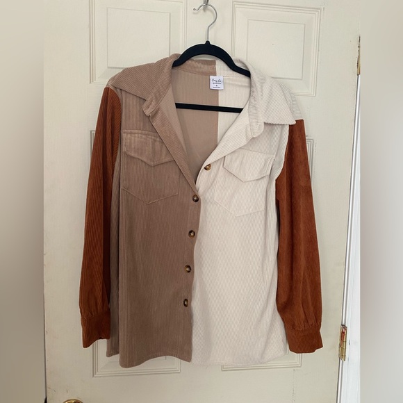 Cozy Casual Tops - Courdoroy Color Block Shacket